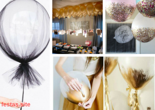 balões decorados com tinta, glitter e tecido para festa de 18 anos simples e barata