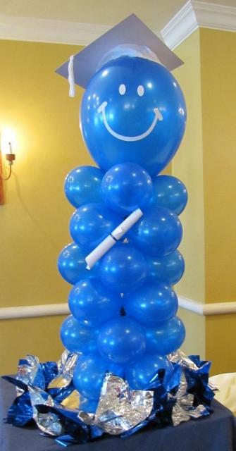 decoração com bexigas azuis em festa de formatura infantil