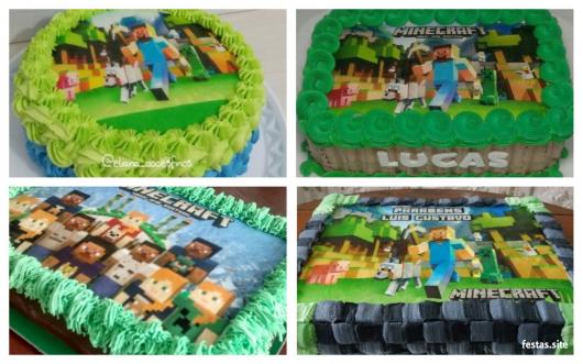 bolo retangular com papel de arroz  Bolo minecraft, Festa de aniversário  minecraft, Decorações de festa minecraft