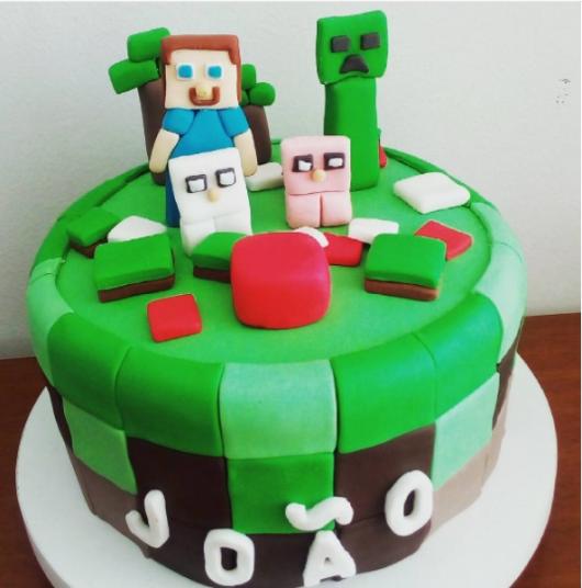 Decore Festa - Bolo minecraft em pasta de leite ninho e