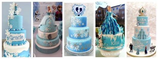 Montagem com diferentes bolos com os personagens do filme Frozen.