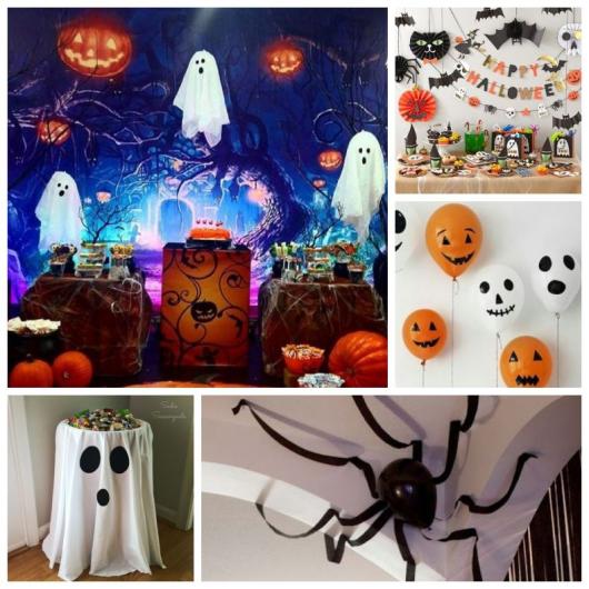 Montagem com ideias de decoração para festa hallowwen.