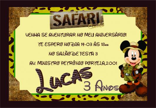Convites safari Mickey impressso