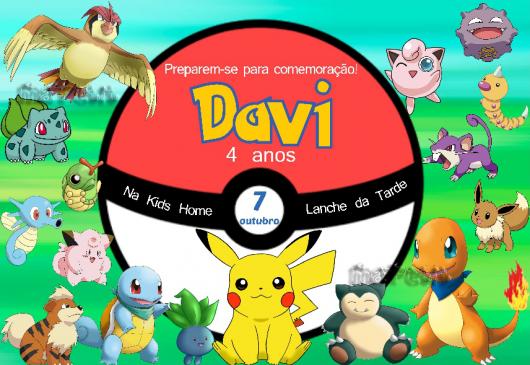 Convite aniversário pokémon menina e menino para editar