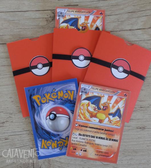 Convites Pokémon card com envelope personalizado
