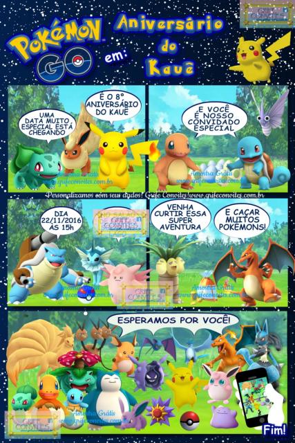 Convites Pokémon história em quadrinhos