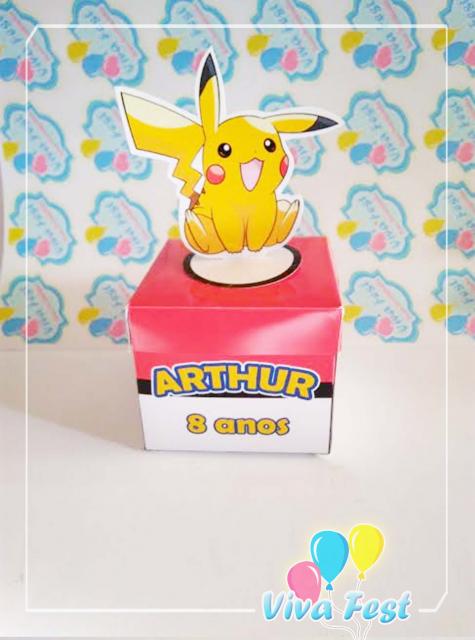 Convites-Pokémon caixinha de papel vermelha e branca com Pikachu