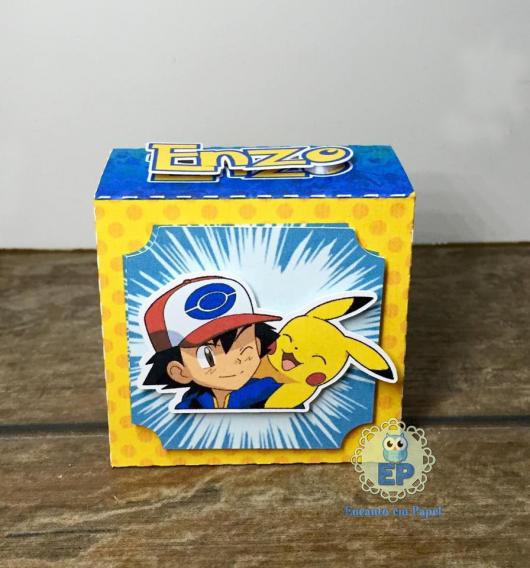 Convites Pokémon caixinha de papel amarela e azul