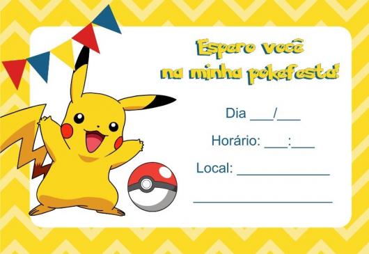 Convites Pokémon imprimir amarelo Pikachu