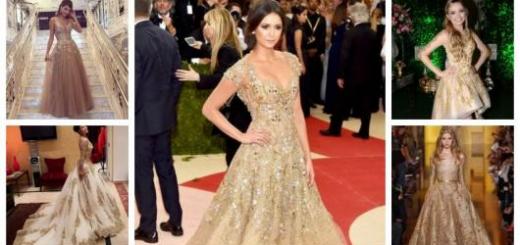 Montagem com exremplos de modelos de vestido de debutante dourado.