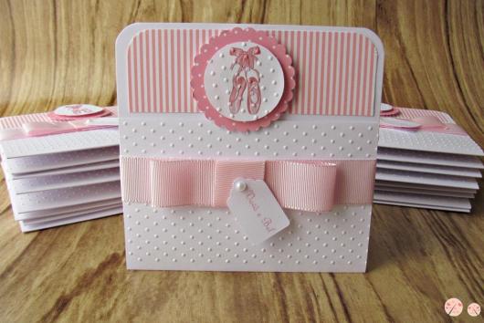Convites bailarina scrapbook branco e rosa