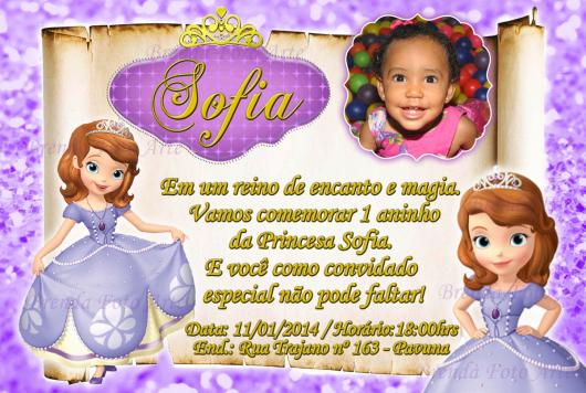 Convites Princesa Sofia com foto