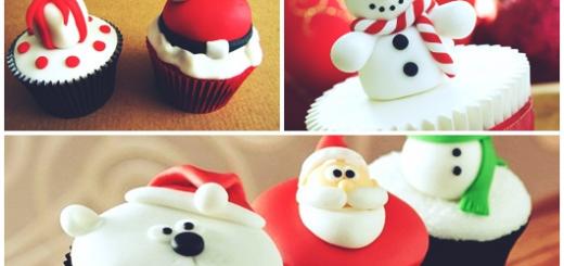Cupcake de Natal decorado com papai noel de pasta americana e urso polar