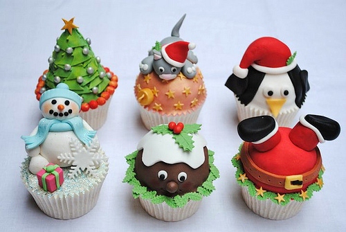 Cupcake de Natal aplique de pasta de leite em pó rena pinguim e boneco de neve