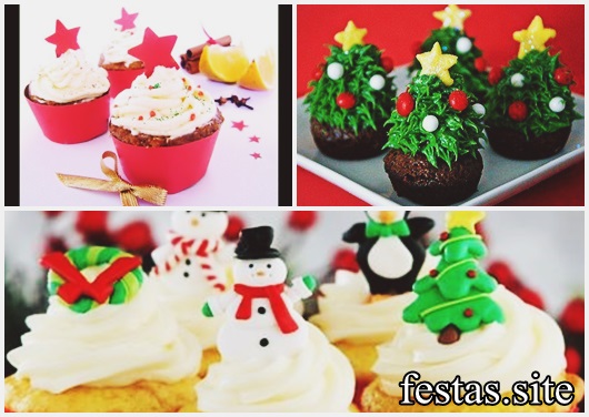 Cupcake de Natal decorado com chantilly