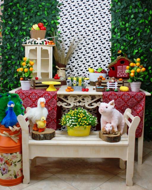  Festa Fazendinha silples com móveis preovençais