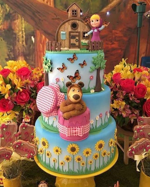 Festa Masha e o Urso bolo decorativo de biscuit