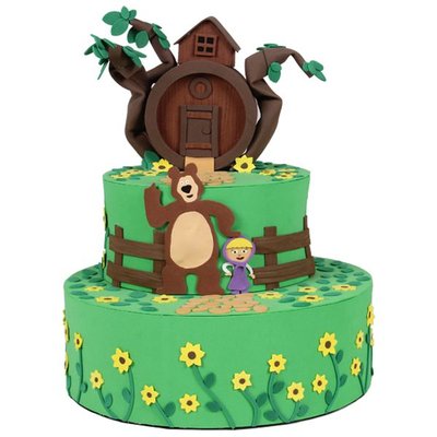 Festa Masha e o Urso bolo de EVA verde e marrom