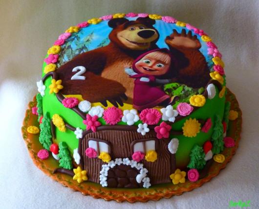Festa Masha e o Urso bolo decorado com papel de arroz