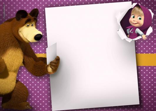 Festa Masha e o Urso convite cartão roxo