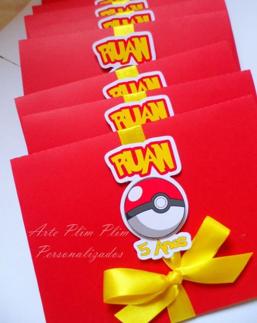 convite para festa Pokémon com laço