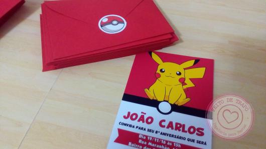 convite para festa Pokémon pikachu