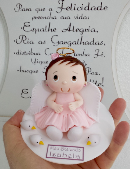 Lembrancinhas para padrinhos de batismo anjinha rosa