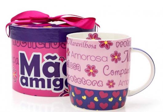 Presentes Personalizados para mãe cane com florzinhas rosa e roxo