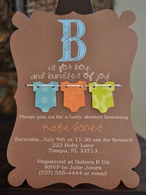 Convites de Chá de Bebê com papel rústico