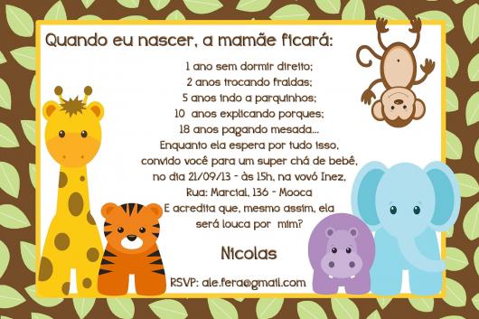 Convites de Chá de Bebê safari modelo cartão