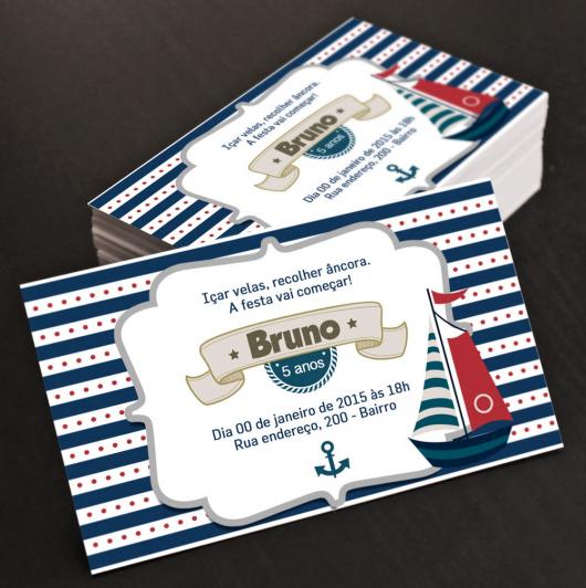 Convites de Chá de Bebê marinheiro com detalhe de barco