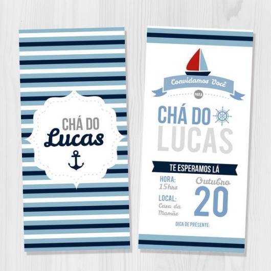 Convites de Chá de Bebê marinheiro azul e branco