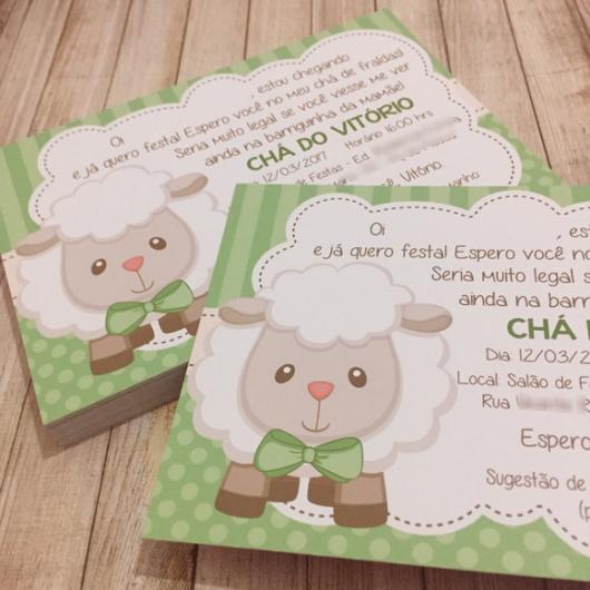 Convites de Chá de Bebê ovelhinha modelo de cartão com fundo verde