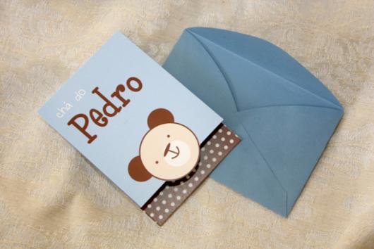 Convites de Chá de Bebê ursinho com envelope azul