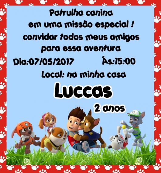 Traços Criativos - Convite de aniversário. Tema: Patrulha pata