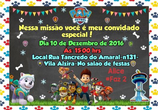 Convites Patrulha Canina chalk com detalhe de bandeirinhas