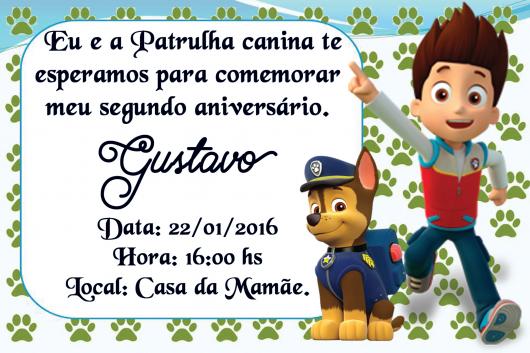 Convites Patrulha Canina cartão com patinhas verdes