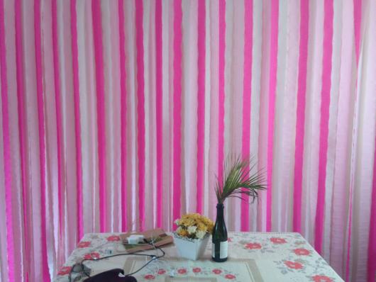Cortina de Papel Crepom rosa para decoração simples