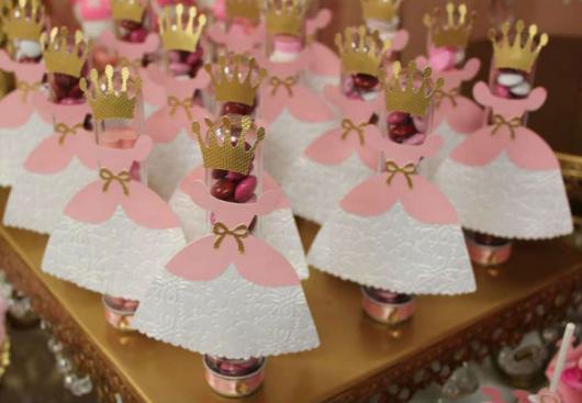 Festa Princesa tubete personalizado com aplique de vestido e coroa