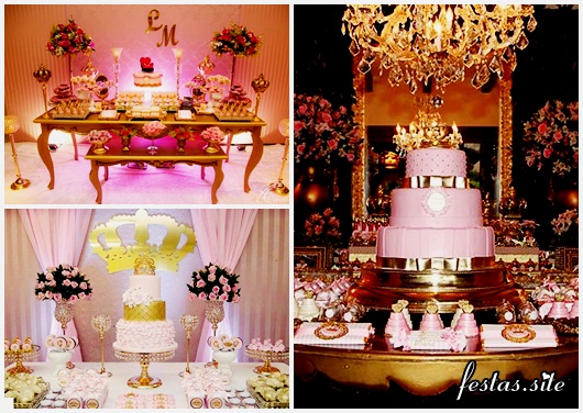 Festa Princesa rosa e dourado modelos