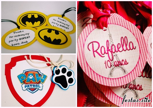 Tags para Lembrancinhas de aniversário modelos Batman, Patrulha Canina e Paris