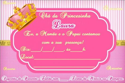 Convites Chá de Bebê Princesa na cor pink 