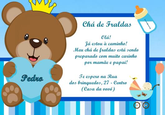 Convites Chá de Bebê Urso Príncipe 
