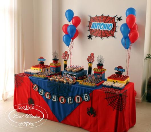 Decoração de Festa Simples Homem-Aranha toalha de mesa decorada com aplique de balões