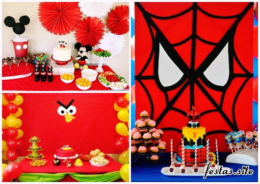 Decoração Simples de Aniversário modelos infantis Homem-Aranha, Mickey e Agry Birds