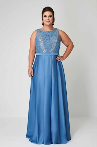 Vestido de Festa Longo Plus Size azul turqueza