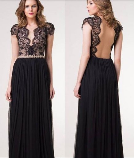 Vestido de Festa Longo preto com renda