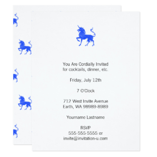 Convites Unicórnio Azul com fundo branco
