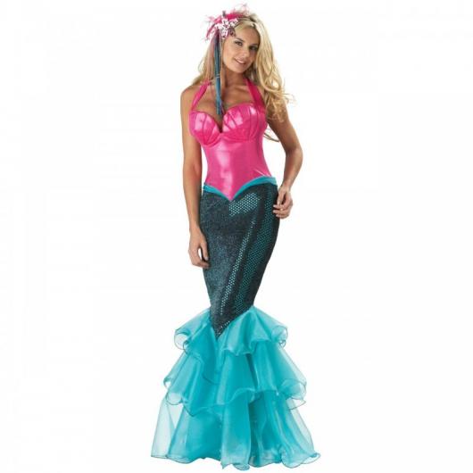 Fantasia Ariel luxo rosa, azul e preta