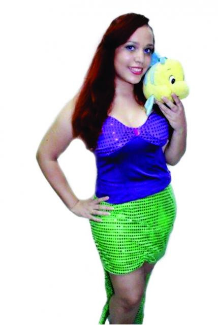 Fantasia Ariel Simples com saia verde com lantejoula